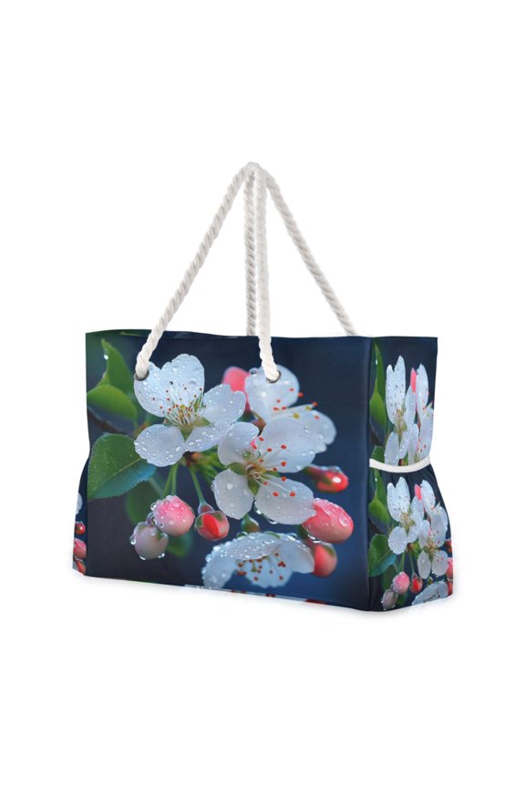 DIXRUYEE Beach Cooler Travel Tote Bags Beach Bag Fashion Rain-kissed Blooms Printed