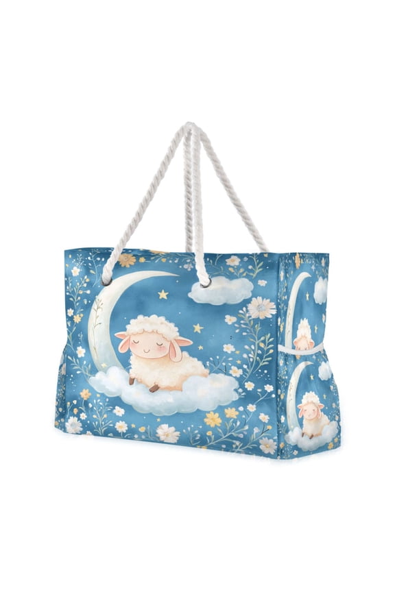 Beach Cooler Travel Tote Bags Beach Bag Fashion Sheep Resting on Clouds Printed