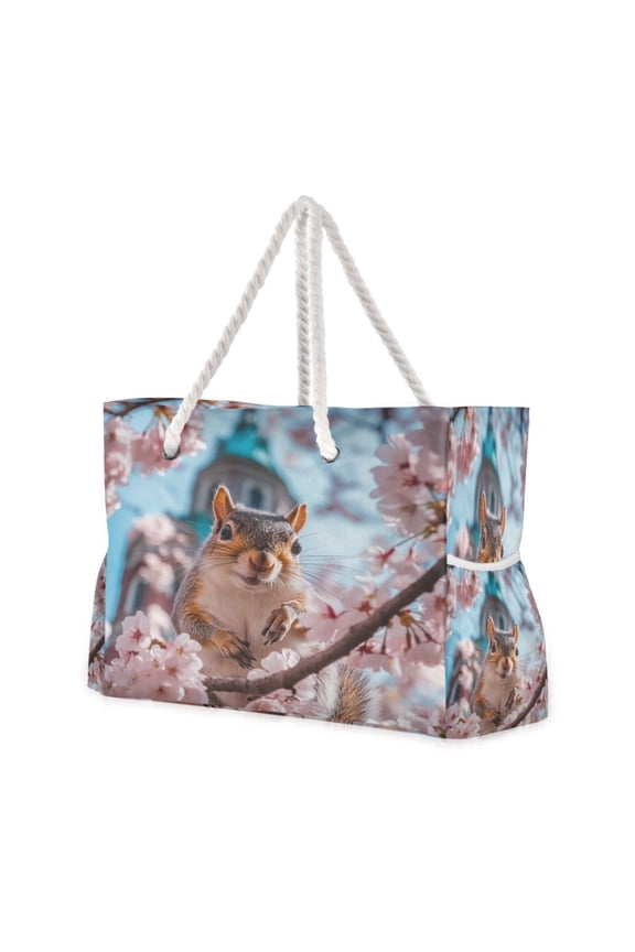 Beach Cooler Travel Tote Bags Beach Bag Fashion Squirrel's Spring Smile Printed