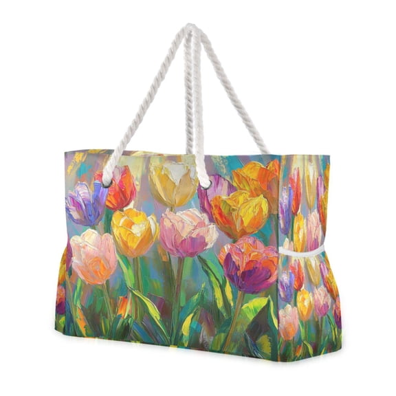 DIXRUYEE Beach Cooler Travel Tote Bags Beach Bag Fashion Tulip Symphony Printed
