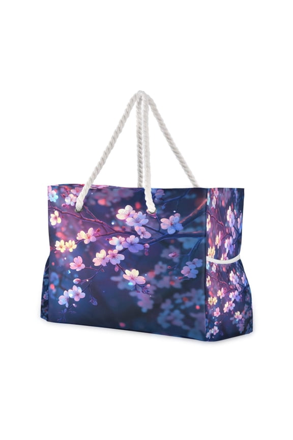 DIXRUYEE Beach Cooler Travel Tote Bags Beach Bag Fashion Winkling Cherry Blooms Printed