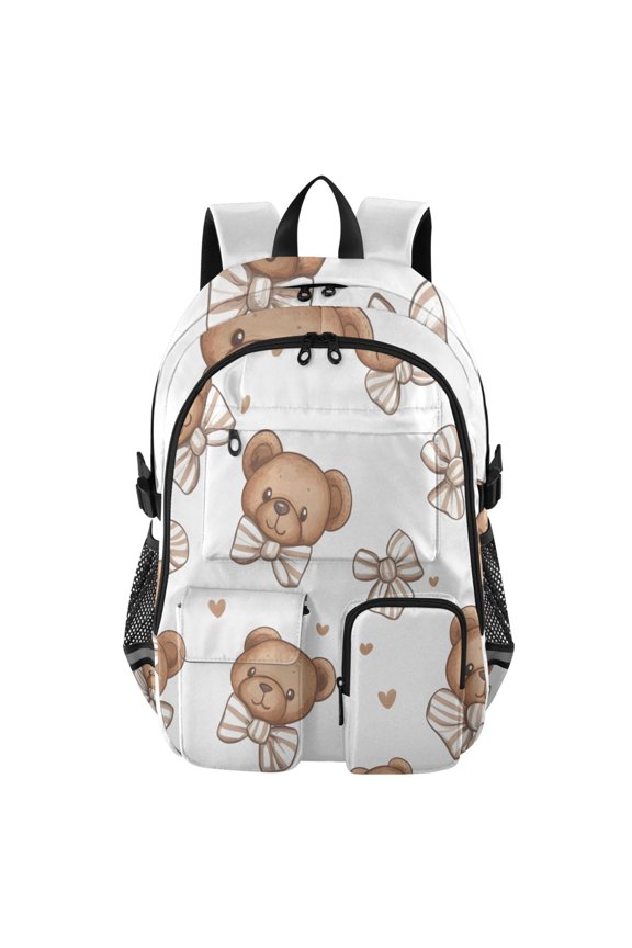 Bear Face Pattern Backpack for School 14Laptop Compatible with Reflective Safety Strips