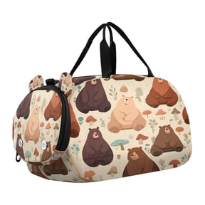 DIXRUYEE Bear Mushroom Pattern Scale Duffel Bag With Ventilated Shoe Pocket & Adjustable Strap for Gym, Dance & Travel