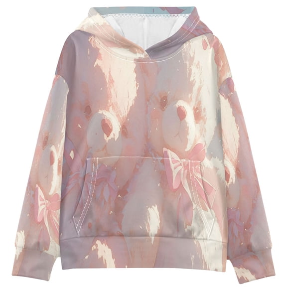 DIXRUYEE Bears Two Pink Print Hoodie Casual Pullover Sweatshirt With Kangaroo Pocket