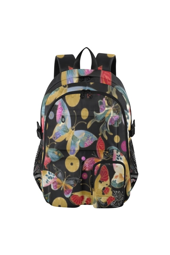 Beautiful Circle Butterfly Pattern Backpack for School 14”Laptop Compatible with Reflective Safety Strips