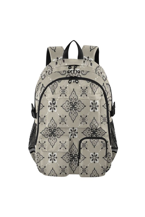 Beige Filigree Backpack for School 14Laptop Compatible with Reflective Safety Strips