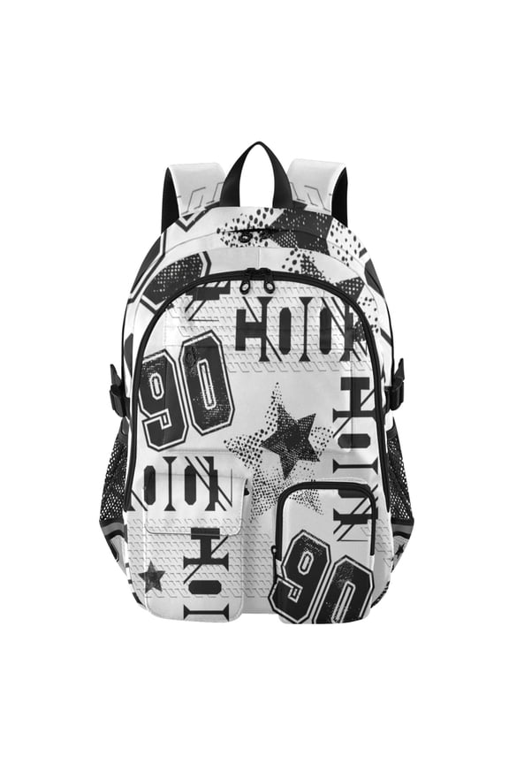 Black 90s Star Backpack for School 14Laptop Compatible with Reflective Safety Strips