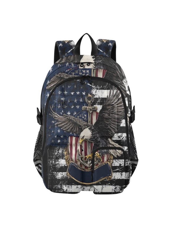 Black Eagle Backpack for School 14Laptop Compatible with Reflective Safety Strips