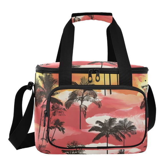 DIXRUYEE Black Palm Red Cloud Pattern Cooler BagWaterproof 600D Oxford Cloth Leakproof Lunch Bag with Multiple Pockets for Picnics, Potlucks, Barbecues, Outdoor Activities