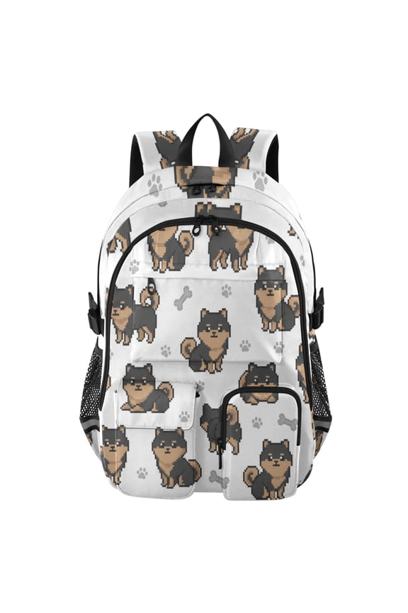 Black Pomeranian German Spitz Backpack for School 14”Laptop Compatible with Reflective Safety Strips