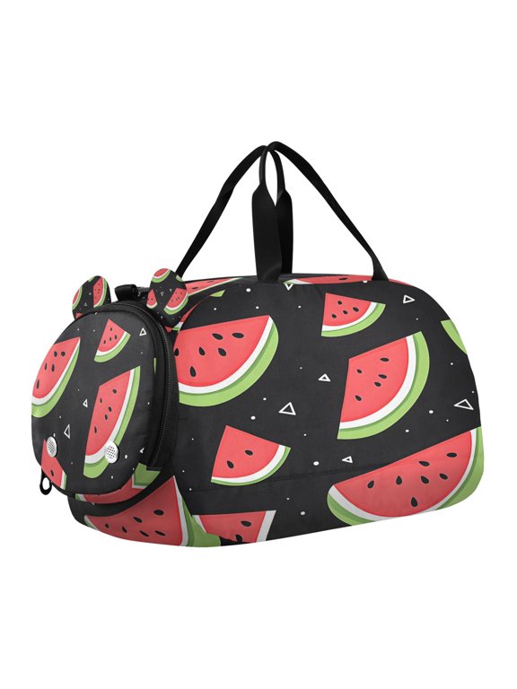 Black Watermelon Triangle Pattern Scale Duffel Bag With Ventilated Shoe Pocket & Adjustable Strap for Gym, Dance & Travel