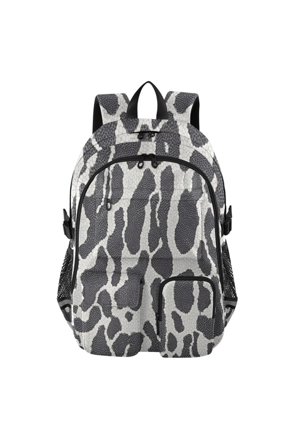 Black White Reptile Pattern Backpack for School 14Laptop Compatible with Reflective Safety Strips