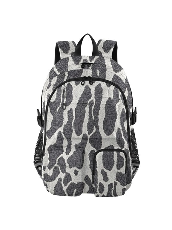 Black White Reptile Pattern Backpack for School 14Laptop Compatible with Reflective Safety Strips