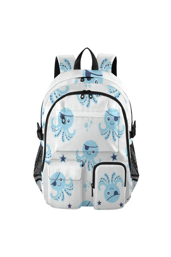 Blue Octopus Backpack for School 14”Laptop Compatible with Reflective Safety Strips