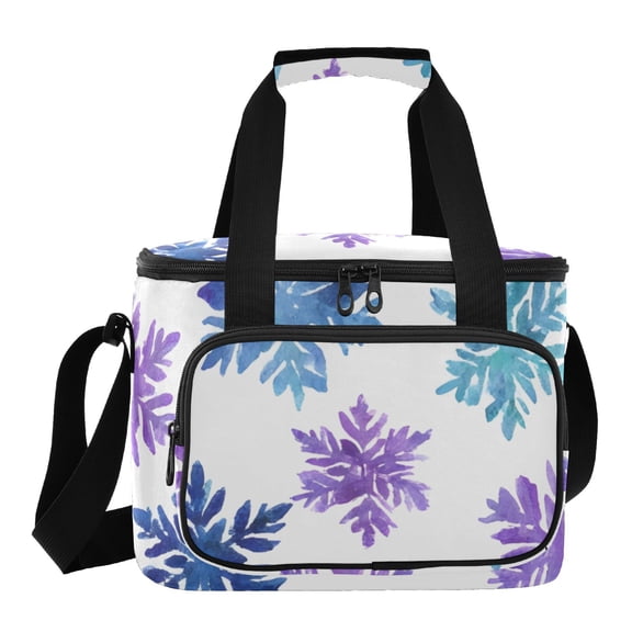 DIXRUYEE Blue Purple Snow Flower Pattern Cooler BagWaterproof 600D Oxford Cloth Leakproof Lunch Bag with Multiple Pockets for Picnics, Potlucks, Barbecues, Outdoor Activities