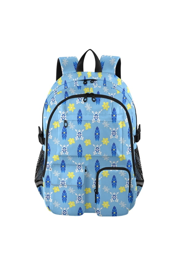 Blue Skateboard Pattern Pattern Backpack for School 14”Laptop Compatible with Reflective Safety Strips