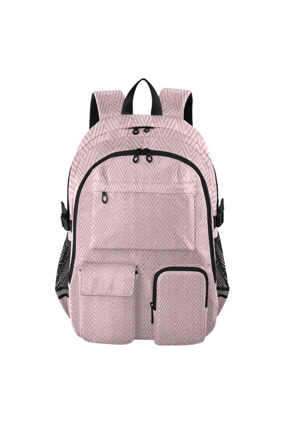Blush Herringbone Backpack for School 14Laptop Compatible with Reflective Safety Strips