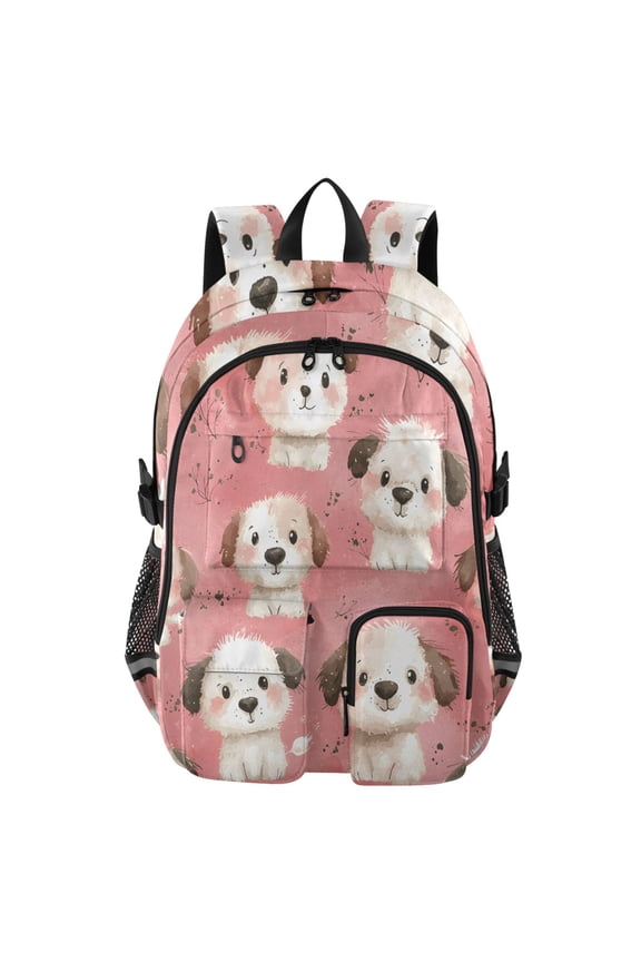 Blush Puppy Pattern Backpack for School 14Laptop Compatible with Reflective Safety Strips