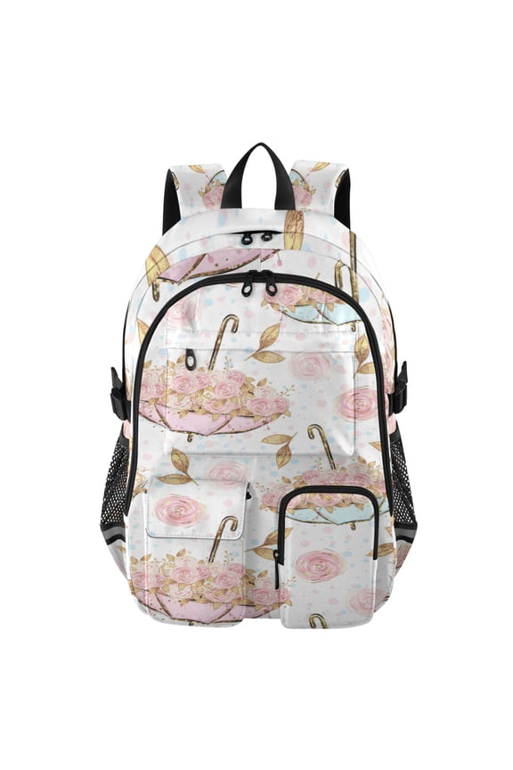 Blush Umbrella Garden Backpack for School 14Laptop Compatible with Reflective Safety Strips
