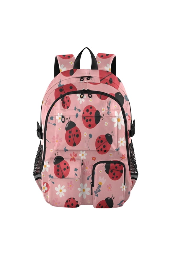 Bold Pink Ladybug Backpack for School 14Laptop Compatible with Reflective Safety Strips