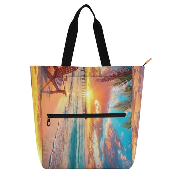 DIXRUYEE Book Tote Bag Casual Style Creatively Beach Sunset with Palm Trees Printed