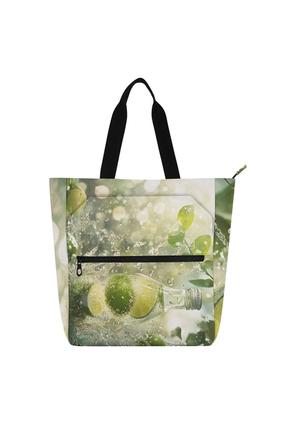 Book Tote Bag Casual Style Creatively Bottle with Limes and Water Printed
