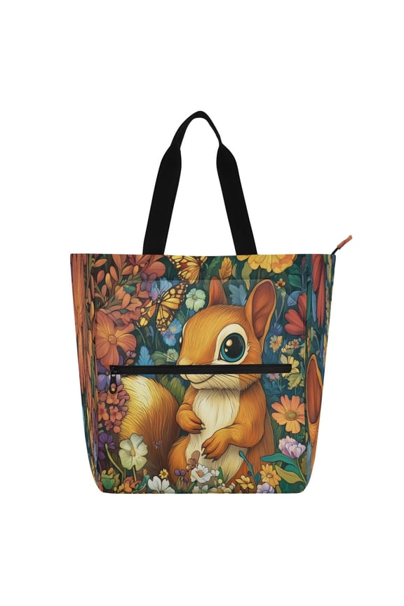 Book Tote Bag Casual Style Creatively Cute Squirrel Printed