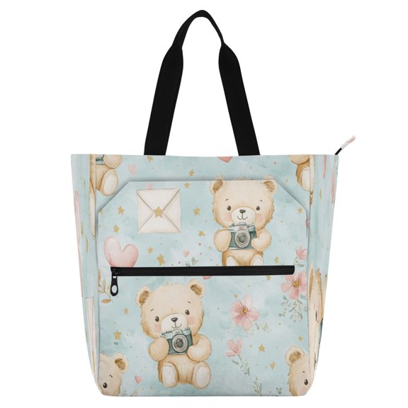 DIXRUYEE Book Tote Bag Casual Style Creatively Playful Bears with Hearts Printed