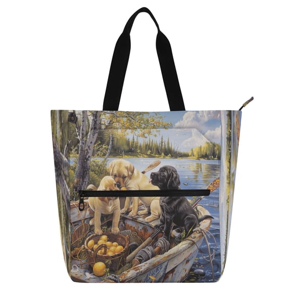 DIXRUYEE Book Tote Bag Casual Style Creatively Puppies on A Lake Adventure Printed