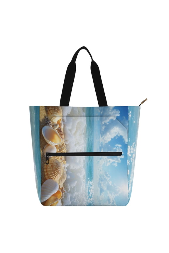 Book Tote Bag Casual Style Creatively Seashells on Sandy Beach Printed