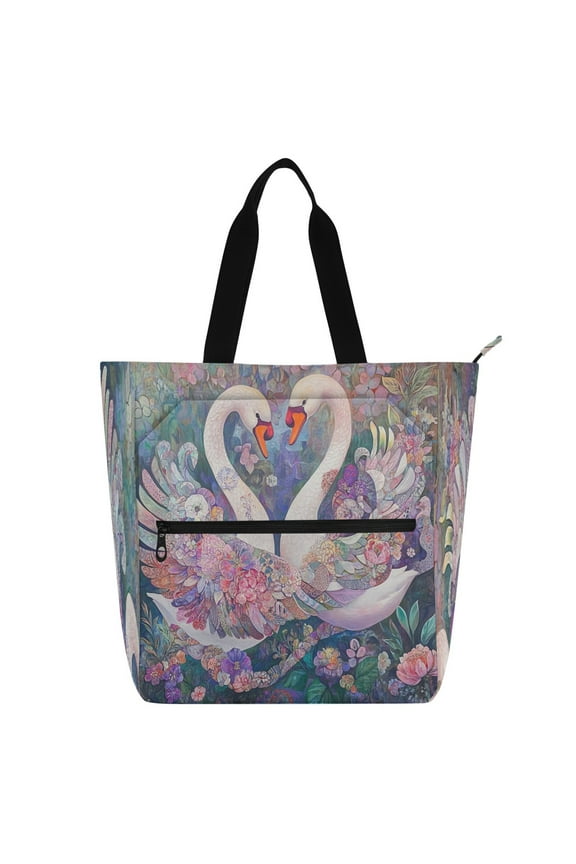Book Tote Bag Casual Style Creatively Swan Love in Bloom Printed