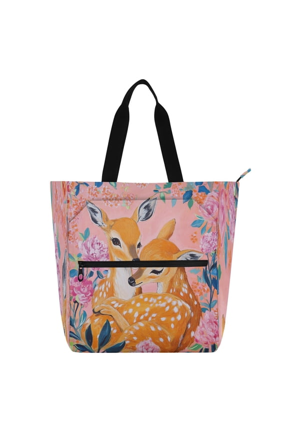 Book Tote Bag Casual Style Creatively Tender Fawn Embrace Printed