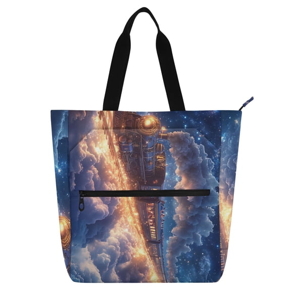 DIXRUYEE Book Tote Bag Casual Style Creatively Train Riding on Glowing Clouds Printed