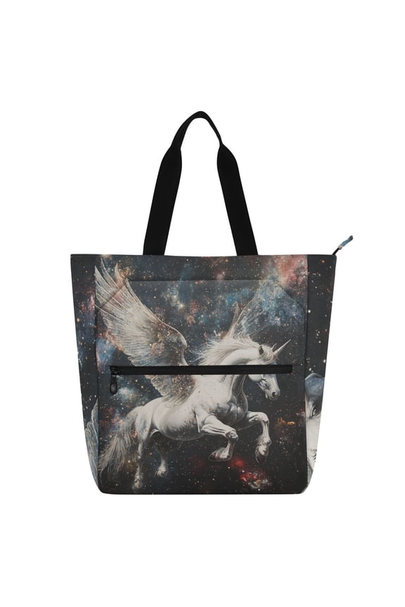 Book Tote Bag Casual Style Creatively Unicorn in Space Printed