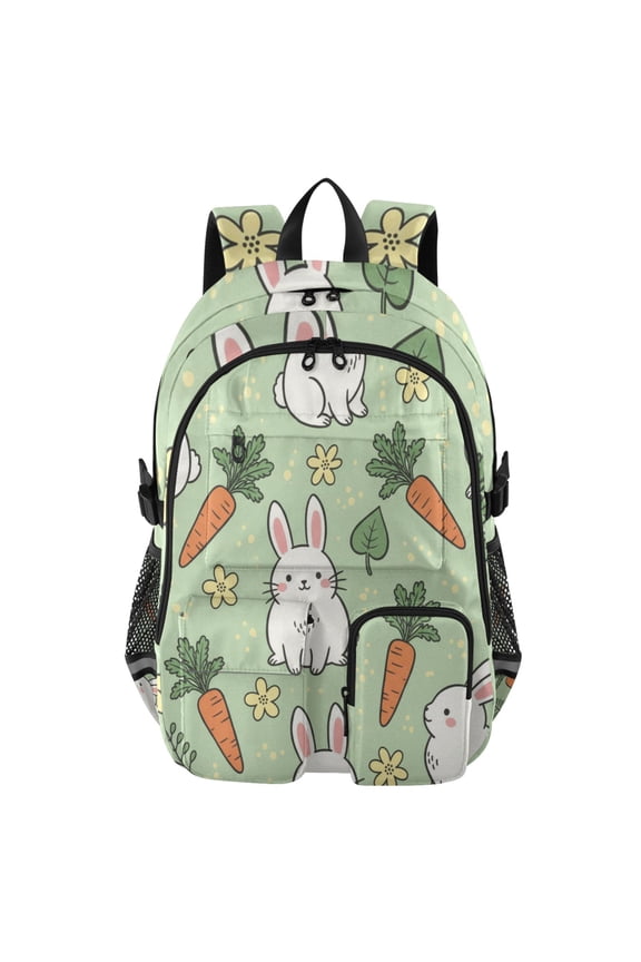 Bunny Rabbit Green Backpack for School 14Laptop Compatible with Reflective Safety Strips