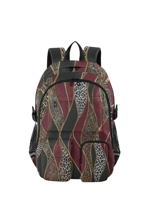 Burgundy Leopard Wave Backpack for School 14Laptop Compatible with Reflective Safety Strips