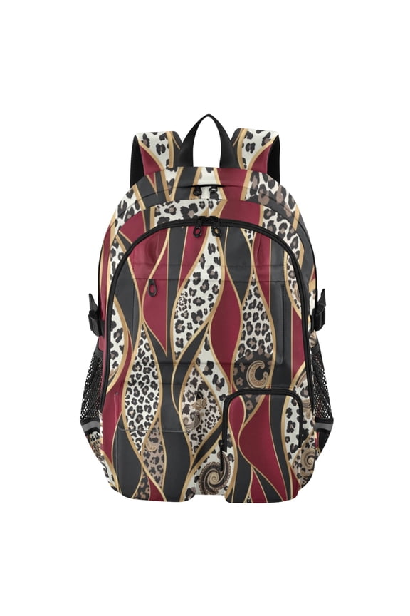 Burgundy Leopard Wave Backpack for School 14Laptop Compatible with Reflective Safety Strips