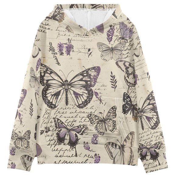 DIXRUYEE Butterflies Pattern Print Hoodie Casual Pullover Sweatshirt With Kangaroo Pocket