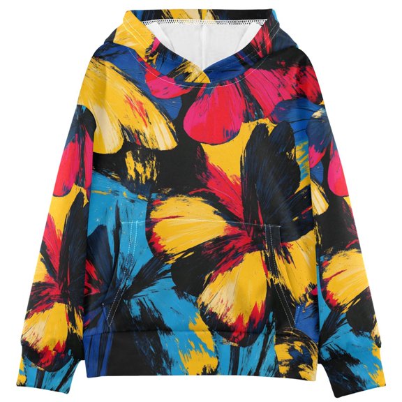 DIXRUYEE Butterfly Print Hoodie Casual Pullover Sweatshirt With Kangaroo Pocket