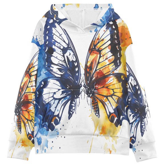 DIXRUYEE Butterfly Print Hoodie Casual Pullover Sweatshirt With Kangaroo Pocket