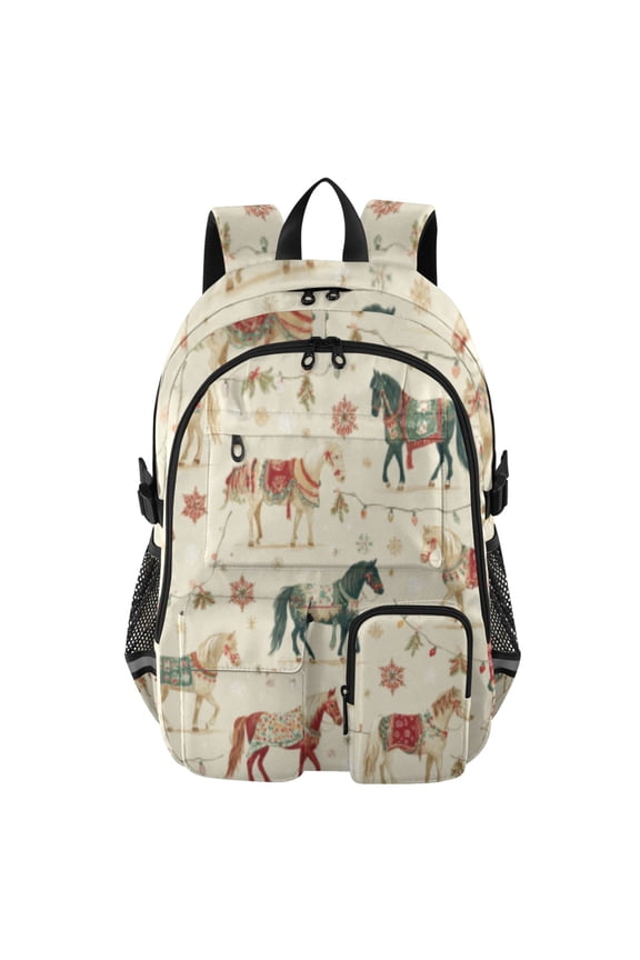 Carousel Horses Backpack for School 14Laptop Compatible with Reflective Safety Strips