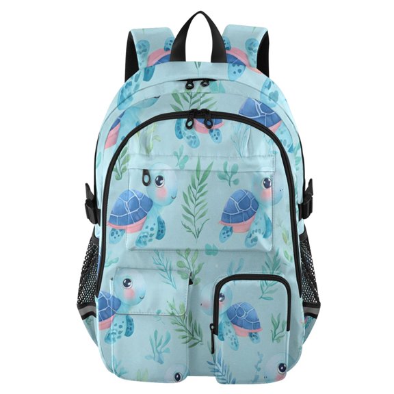 DIXRUYEE Cartoon Blue Turtle Backpack for School 14Laptop Compatible with Reflective Safety Strips