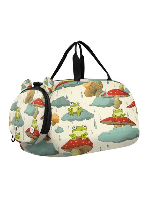 Cartoon Cloud Mushroom Frog Pattern Scale Duffel Bag With Ventilated Shoe Pocket & Adjustable Strap for Gym, Dance & Travel
