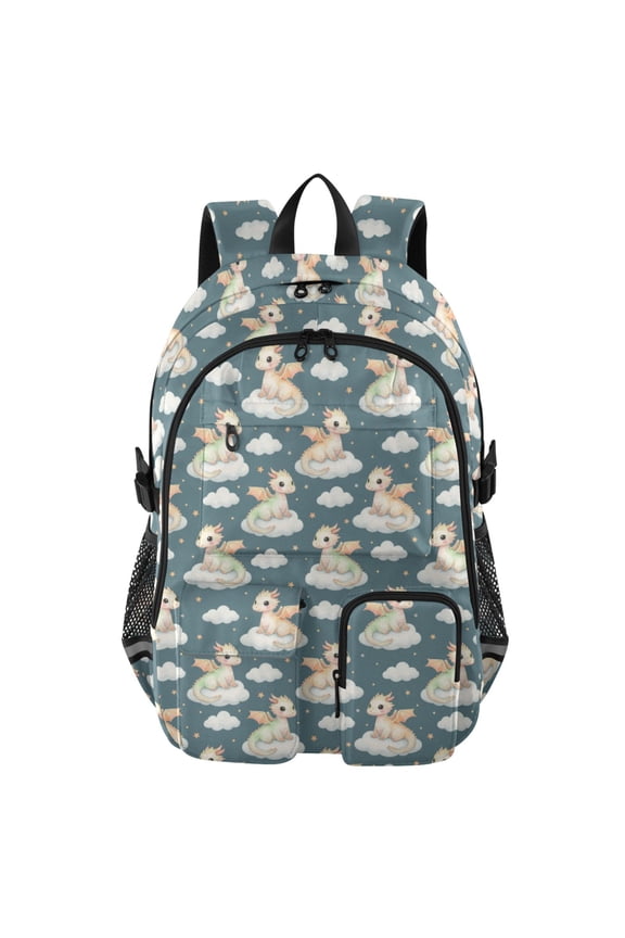 Cartoon Dragon Pattern Backpack for School 14Laptop Compatible with Reflective Safety Strips
