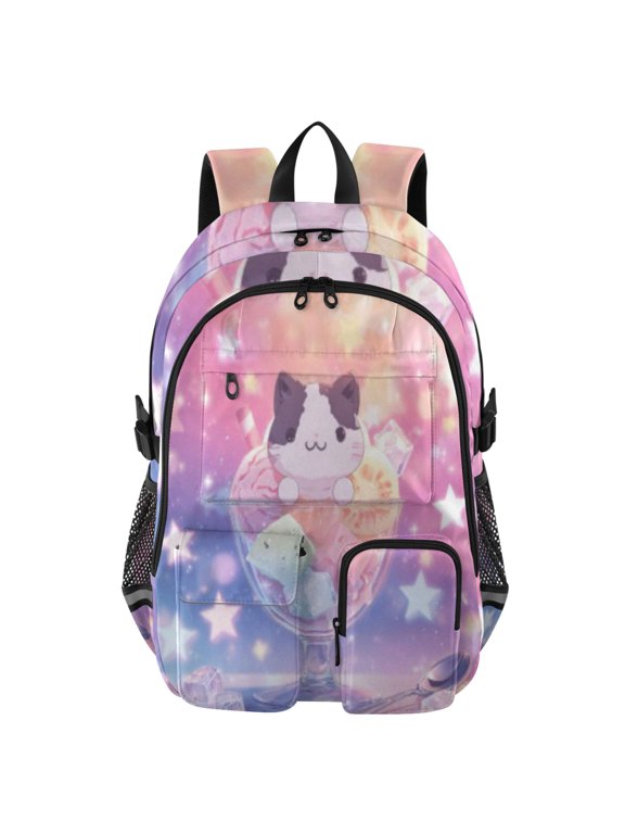Cat Dessert Cup Backpack for School 14Laptop Compatible with Reflective Safety Strips