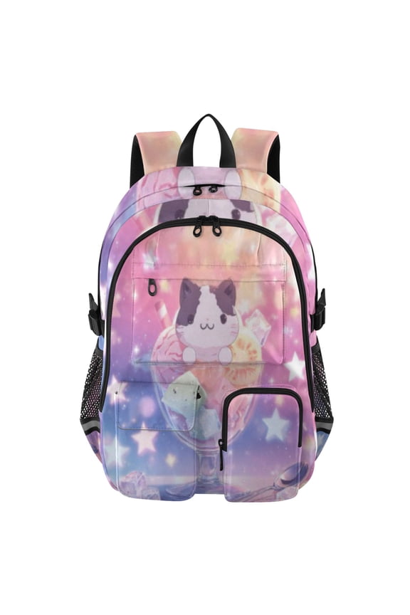 Cat Dessert Cup Backpack for School 14Laptop Compatible with Reflective Safety Strips