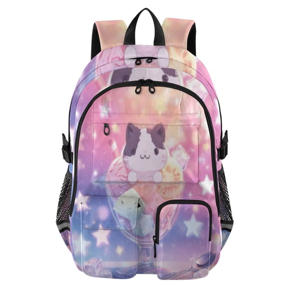 DIXRUYEE Cat Dessert Cup Backpack for School 14Laptop Compatible with Reflective Safety Strips