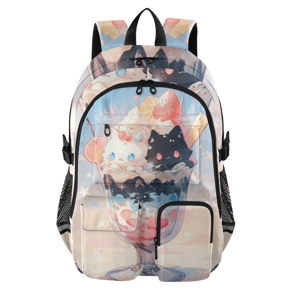 DIXRUYEE Cat Fruity Sundae Backpack for School 14Laptop Compatible with Reflective Safety Strips