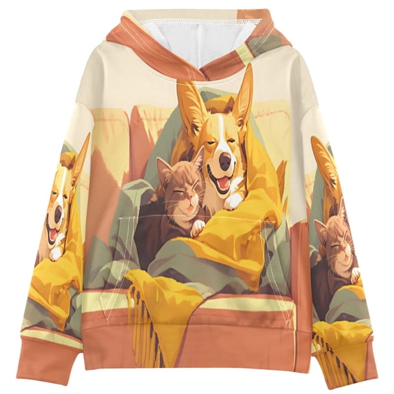 DIXRUYEE Cats and Dogs Print Hoodie Casual Pullover Sweatshirt With Kangaroo Pocket