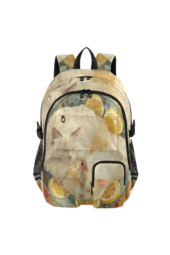 Cats in Citrus Circle Backpack for School 14”Laptop Compatible with Reflective Safety Strips